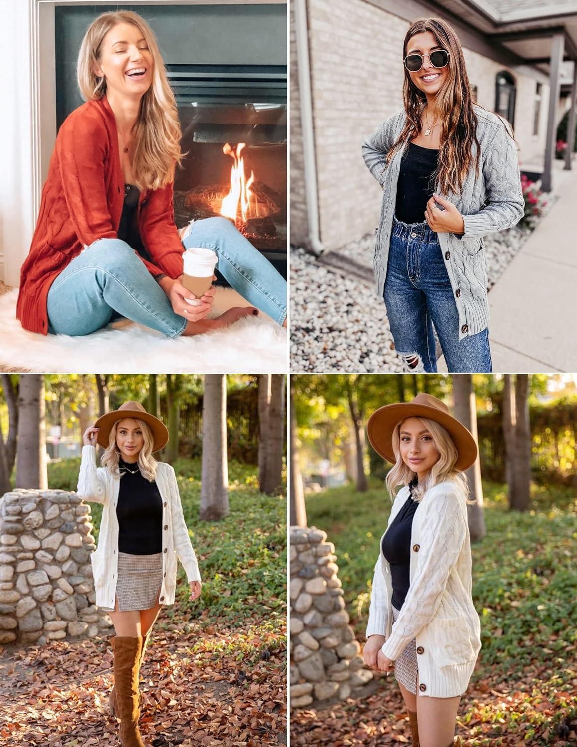 imageZESICA Womens Cardigan Sweaters 2026 Spring Button Down Open Front Cable Knit Casual Trendy Clothing OuterwearNavy