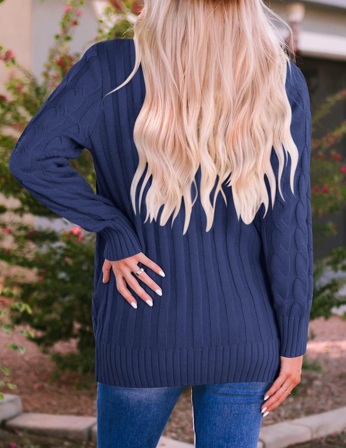 imageZESICA Womens Cardigan Sweaters 2026 Spring Button Down Open Front Cable Knit Casual Trendy Clothing OuterwearNavy
