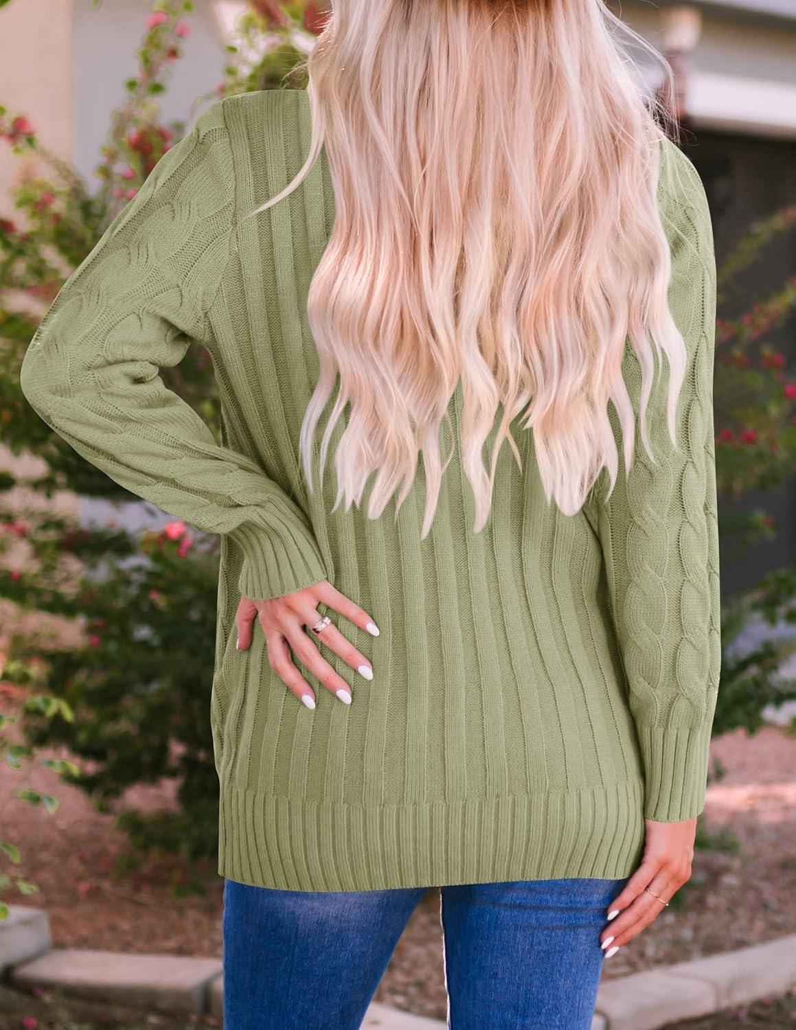 imageZESICA Womens Cardigan Sweaters 2026 Spring Button Down Open Front Cable Knit Casual Trendy Clothing OuterwearOlive