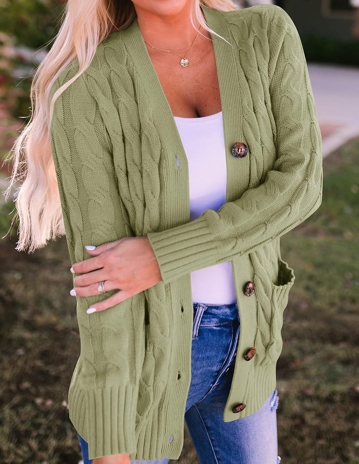 imageZESICA Womens Cardigan Sweaters 2026 Spring Button Down Open Front Cable Knit Casual Trendy Clothing OuterwearOlive