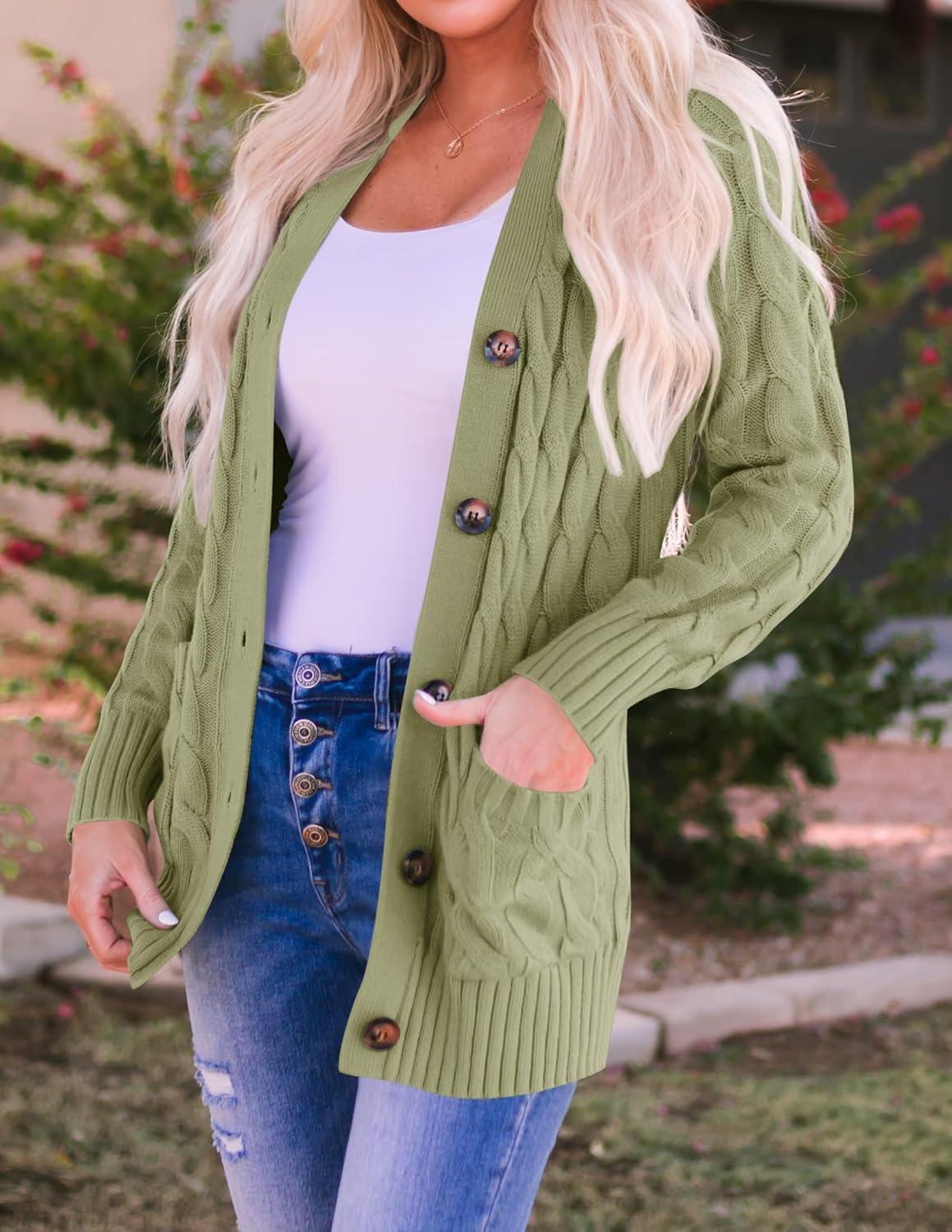 imageZESICA Womens Cardigan Sweaters 2026 Spring Button Down Open Front Cable Knit Casual Trendy Clothing OuterwearOlive