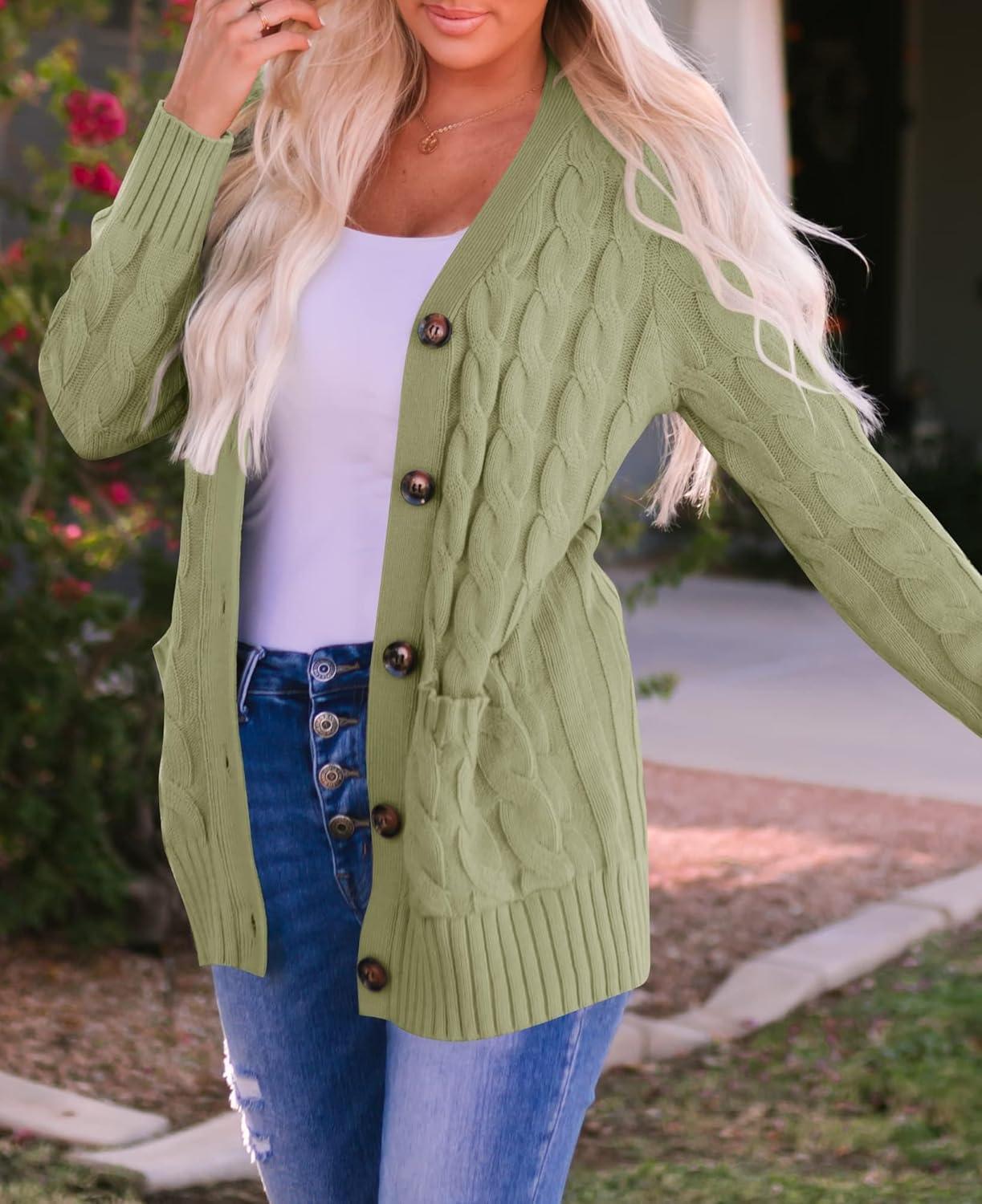 imageZESICA Womens Cardigan Sweaters 2026 Spring Button Down Open Front Cable Knit Casual Trendy Clothing OuterwearOlive