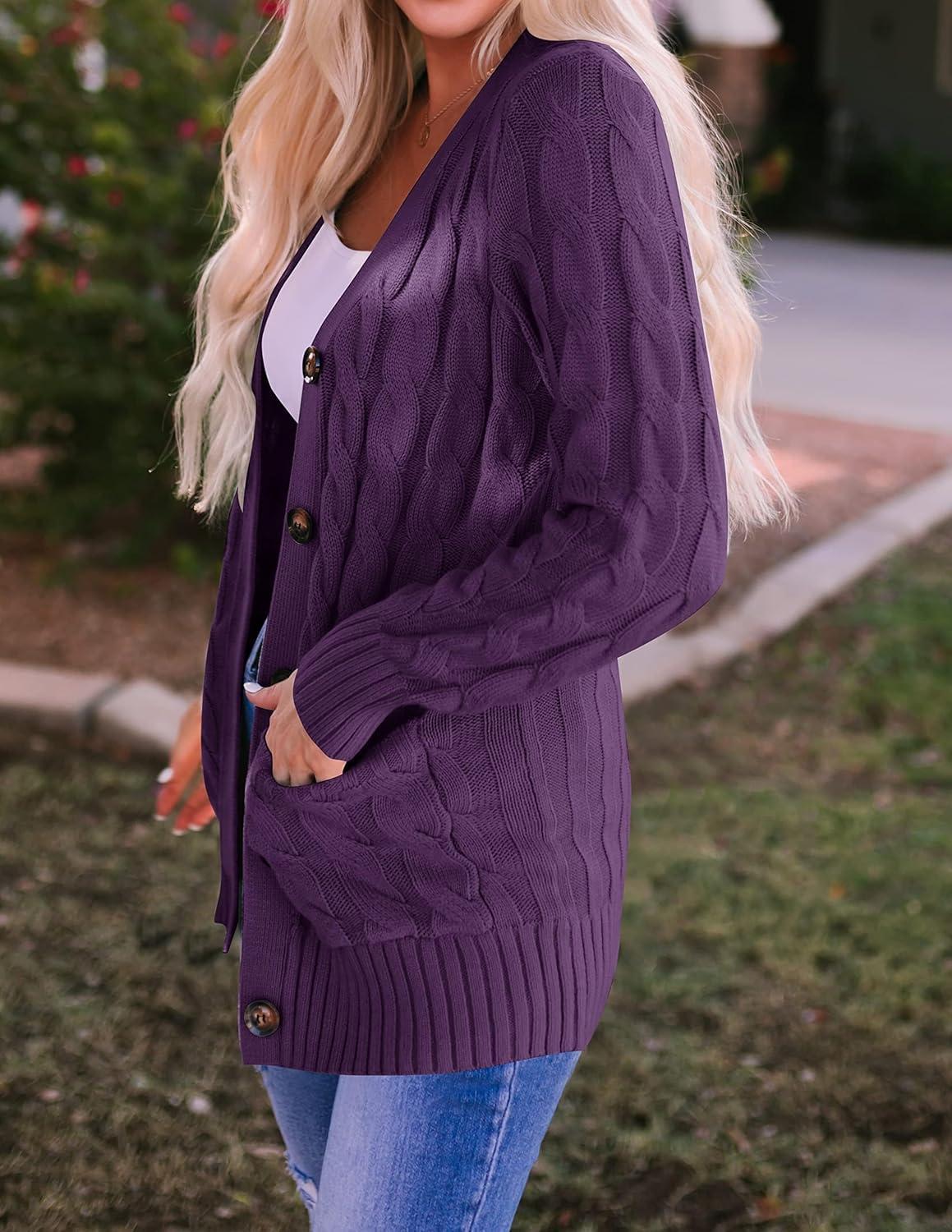 imageZESICA Womens Cardigan Sweaters 2026 Spring Button Down Open Front Cable Knit Casual Trendy Clothing OuterwearPlum