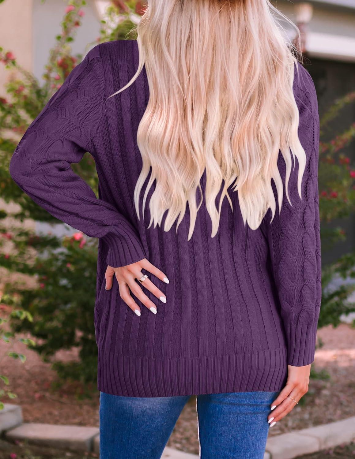 imageZESICA Womens Cardigan Sweaters 2026 Spring Button Down Open Front Cable Knit Casual Trendy Clothing OuterwearPlum