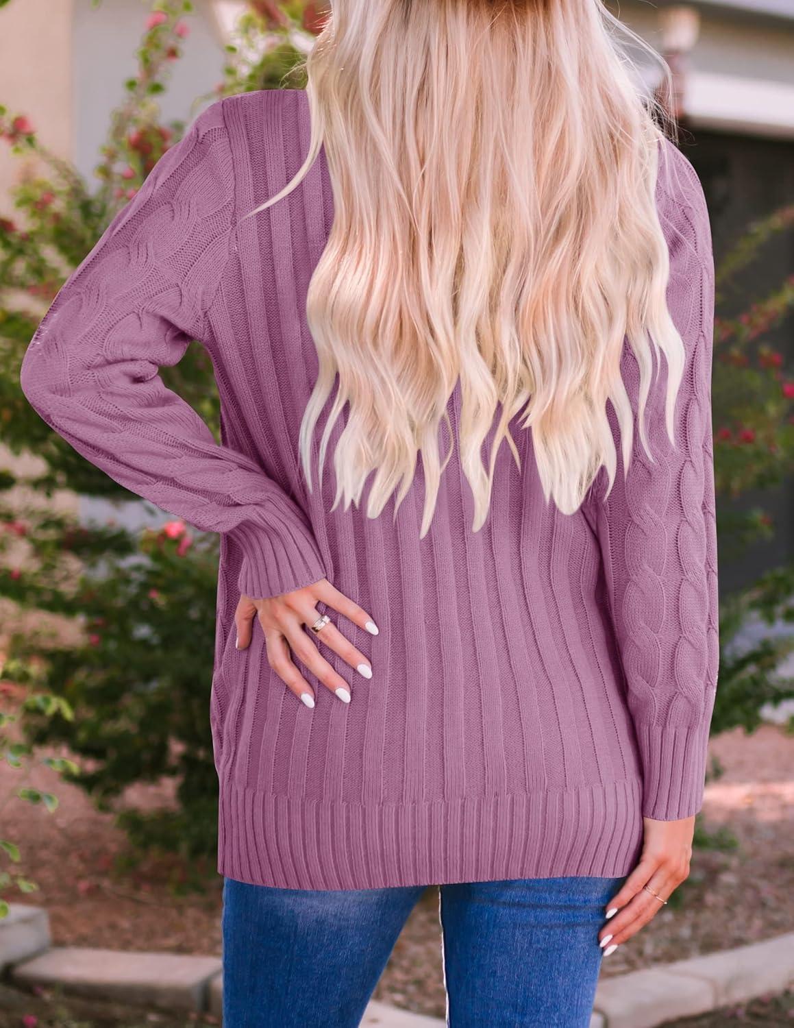imageZESICA Womens Cardigan Sweaters 2026 Spring Button Down Open Front Cable Knit Casual Trendy Clothing OuterwearPurple