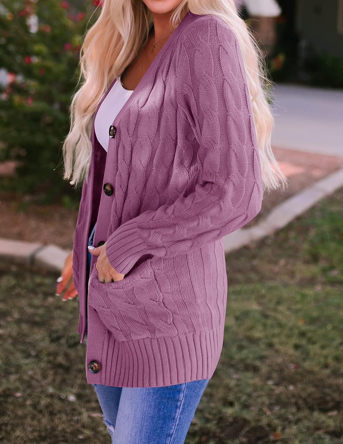 imageZESICA Womens Cardigan Sweaters 2026 Spring Button Down Open Front Cable Knit Casual Trendy Clothing OuterwearPurple