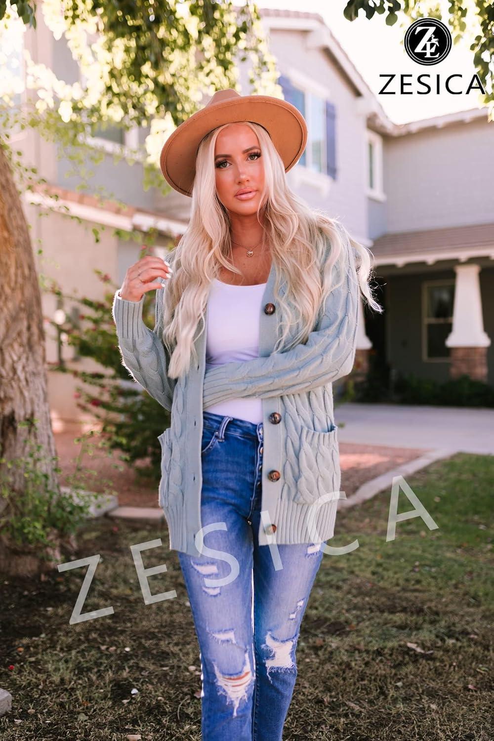 imageZESICA Womens Cardigan Sweaters 2026 Spring Button Down Open Front Cable Knit Casual Trendy Clothing OuterwearSage