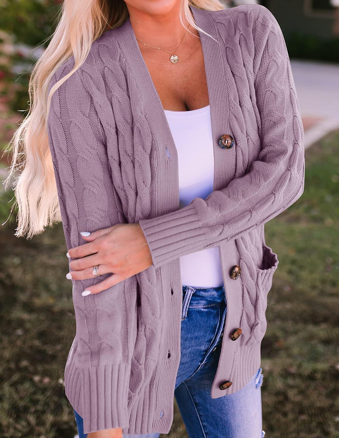 imageZESICA Womens Cardigan Sweaters 2026 Spring Button Down Open Front Cable Knit Casual Trendy Clothing OuterwearTaro