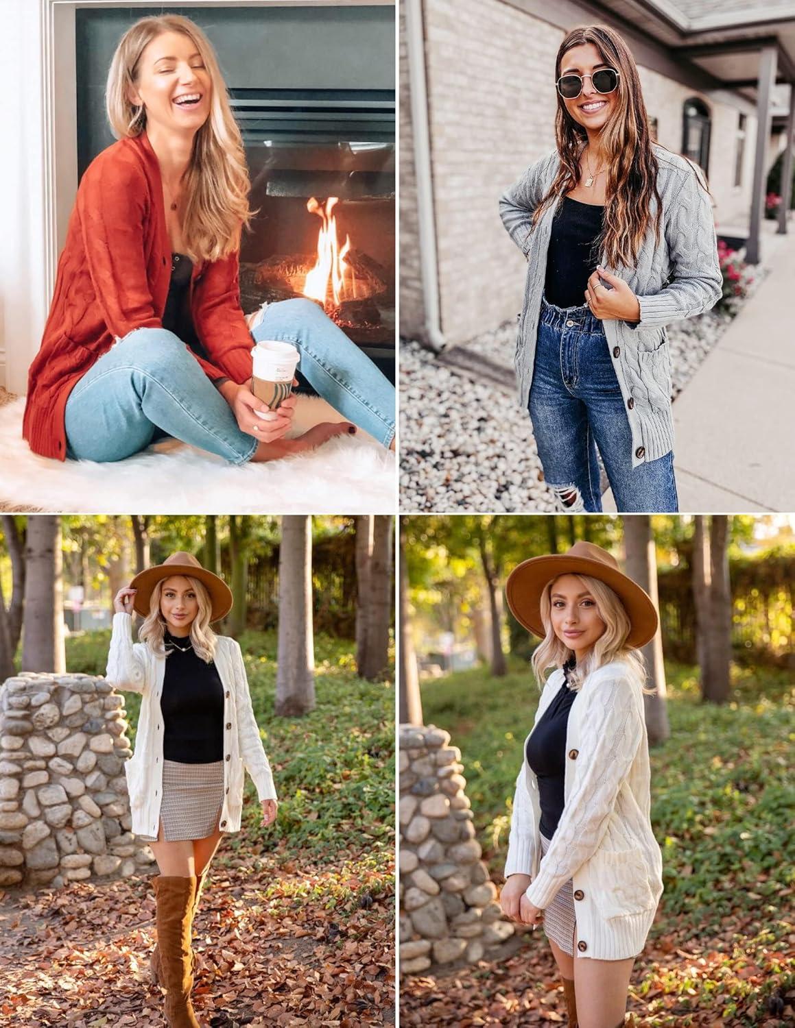 imageZESICA Womens Cardigan Sweaters 2026 Spring Button Down Open Front Cable Knit Casual Trendy Clothing OuterwearTaro