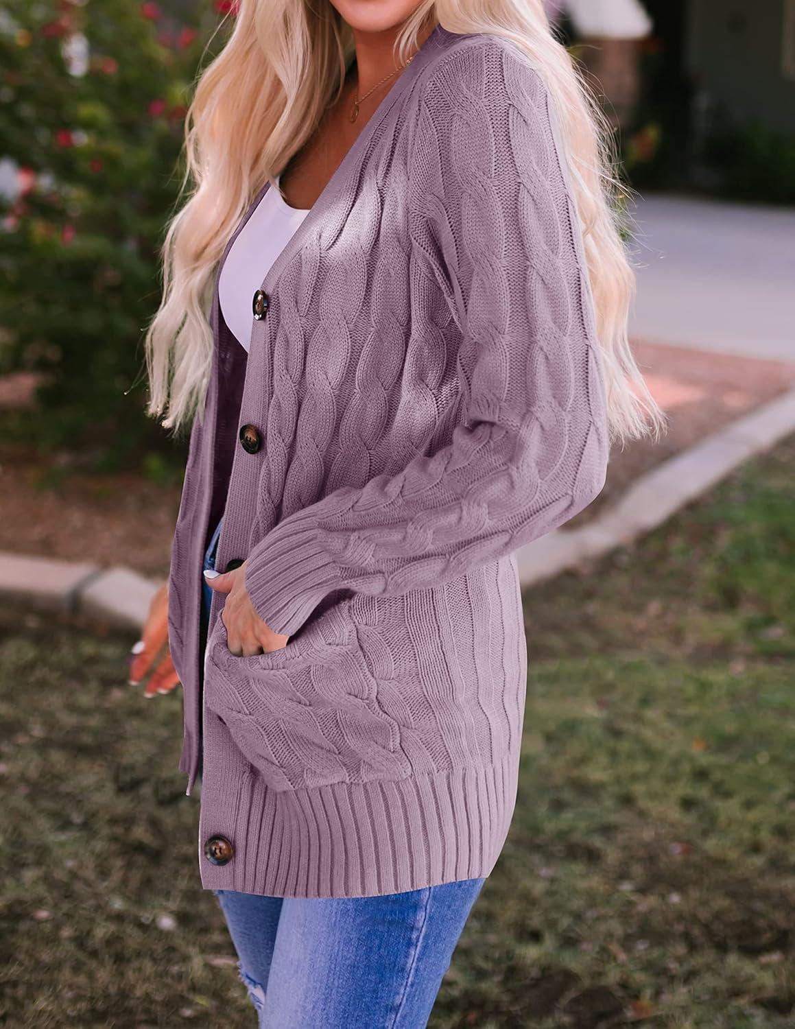 imageZESICA Womens Cardigan Sweaters 2026 Spring Button Down Open Front Cable Knit Casual Trendy Clothing OuterwearTaro