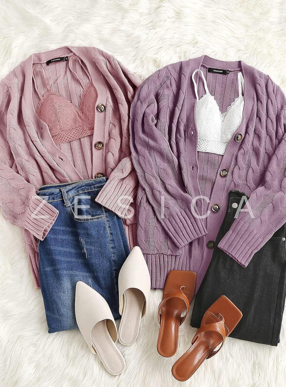 imageZESICA Womens Cardigan Sweaters 2026 Spring Button Down Open Front Cable Knit Casual Trendy Clothing OuterwearTaro