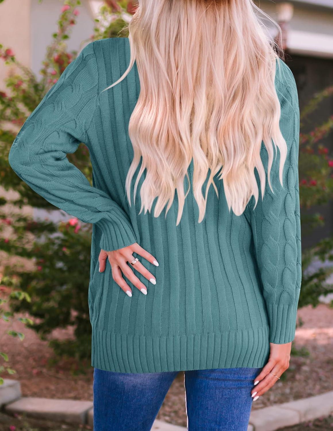 imageZESICA Womens Cardigan Sweaters 2026 Spring Button Down Open Front Cable Knit Casual Trendy Clothing OuterwearTealgreen