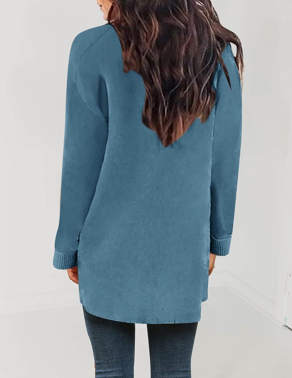 imageZESICA Womens Spring Winter Long Sleeves Open Front Leopard Print Knitted Sweater Cardigan Coat OutwearDustyblue
