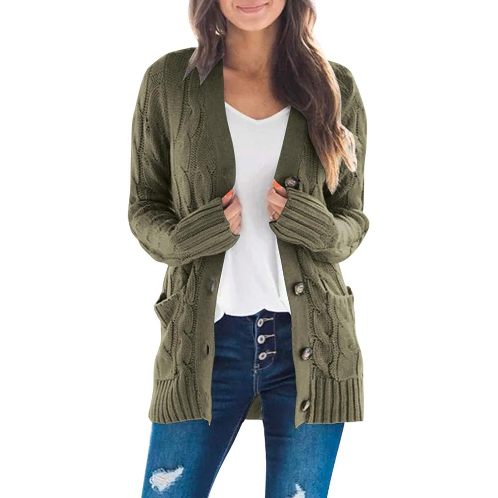 imageZESICA Womens Cardigan Sweaters 2026 Spring Button Down Open Front Cable Knit Casual Trendy Clothing OuterwearArmygreen