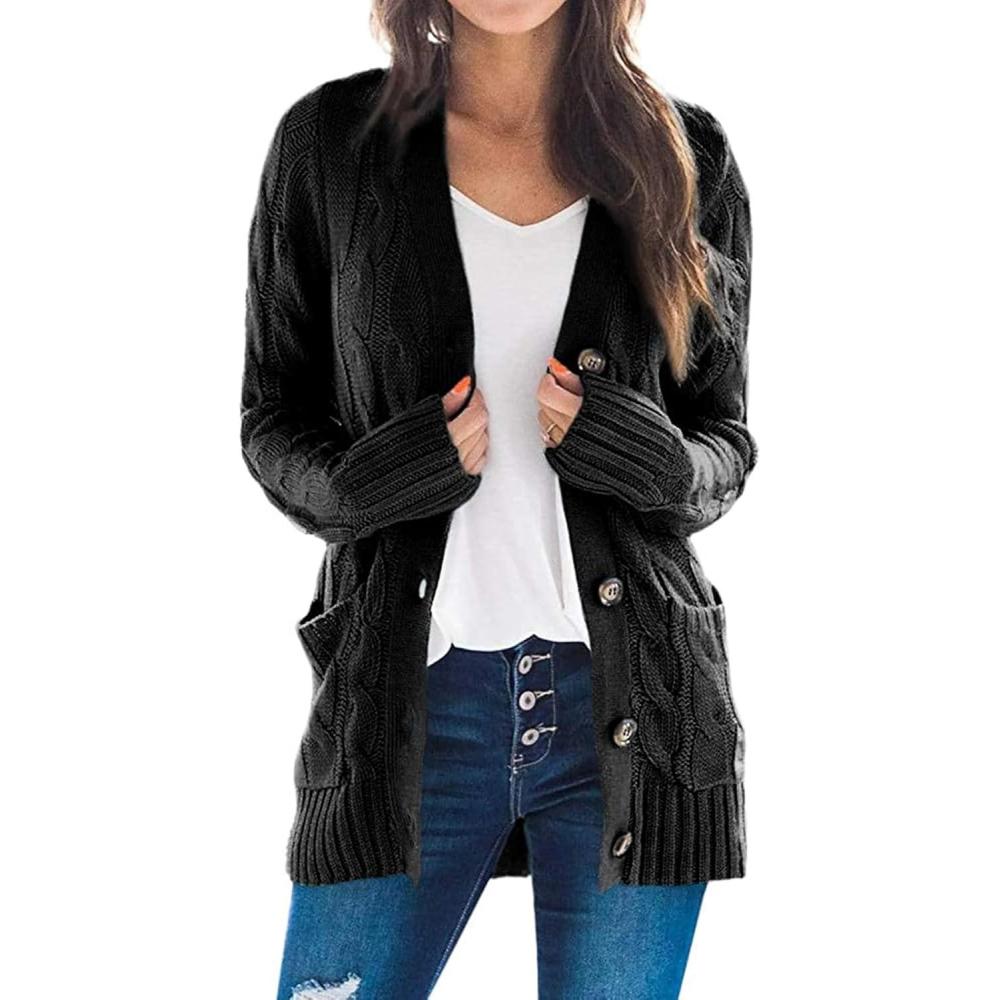 imageZESICA Womens Cardigan Sweaters 2026 Spring Button Down Open Front Cable Knit Casual Trendy Clothing OuterwearBlack2