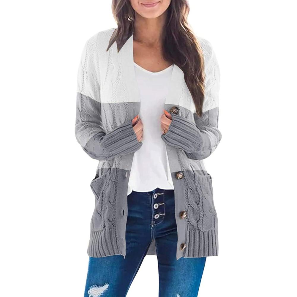 imageZESICA Womens Cardigan Sweaters 2026 Spring Button Down Open Front Cable Knit Casual Trendy Clothing OuterwearMiddlegrey