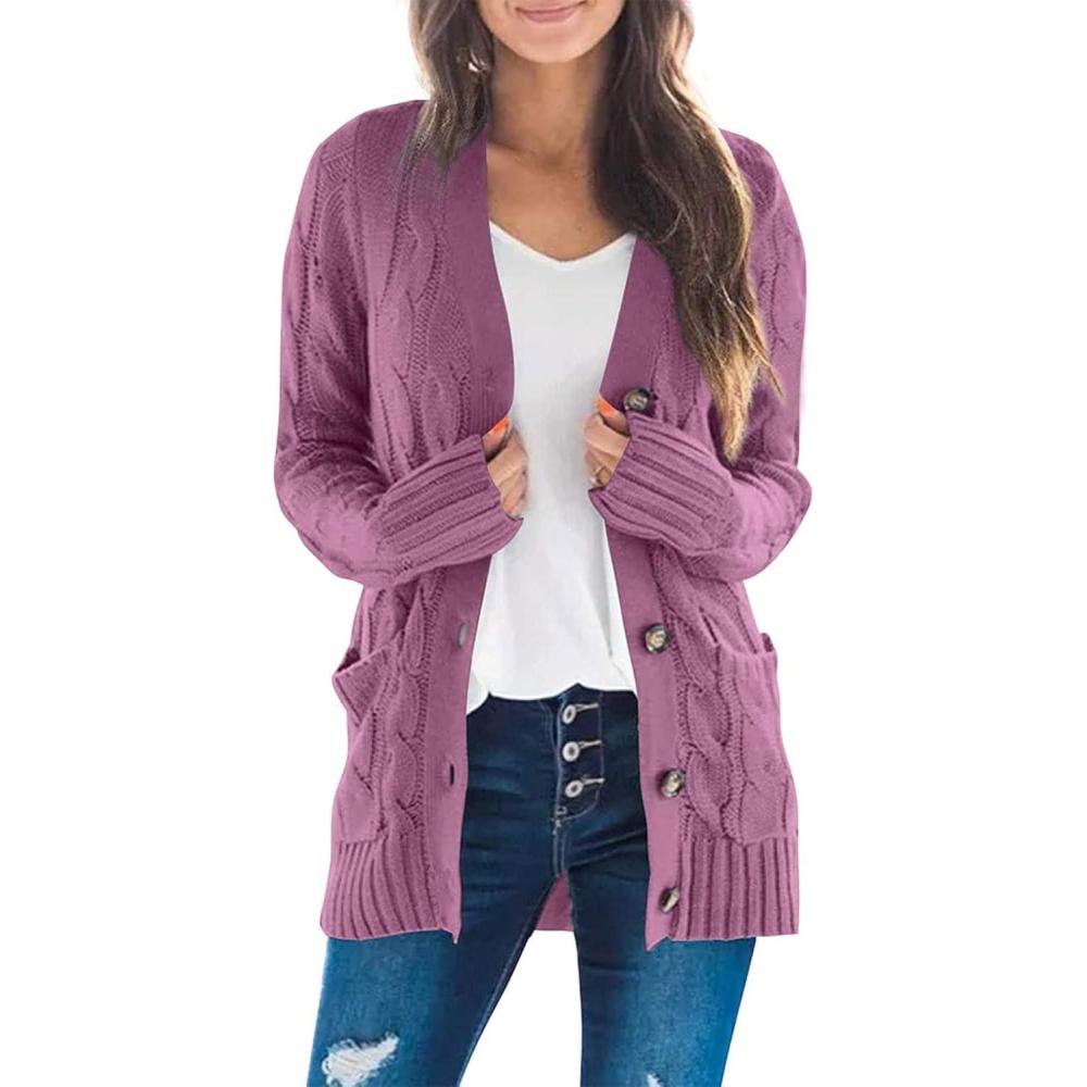 imageZESICA Womens Cardigan Sweaters 2026 Spring Button Down Open Front Cable Knit Casual Trendy Clothing OuterwearPurple