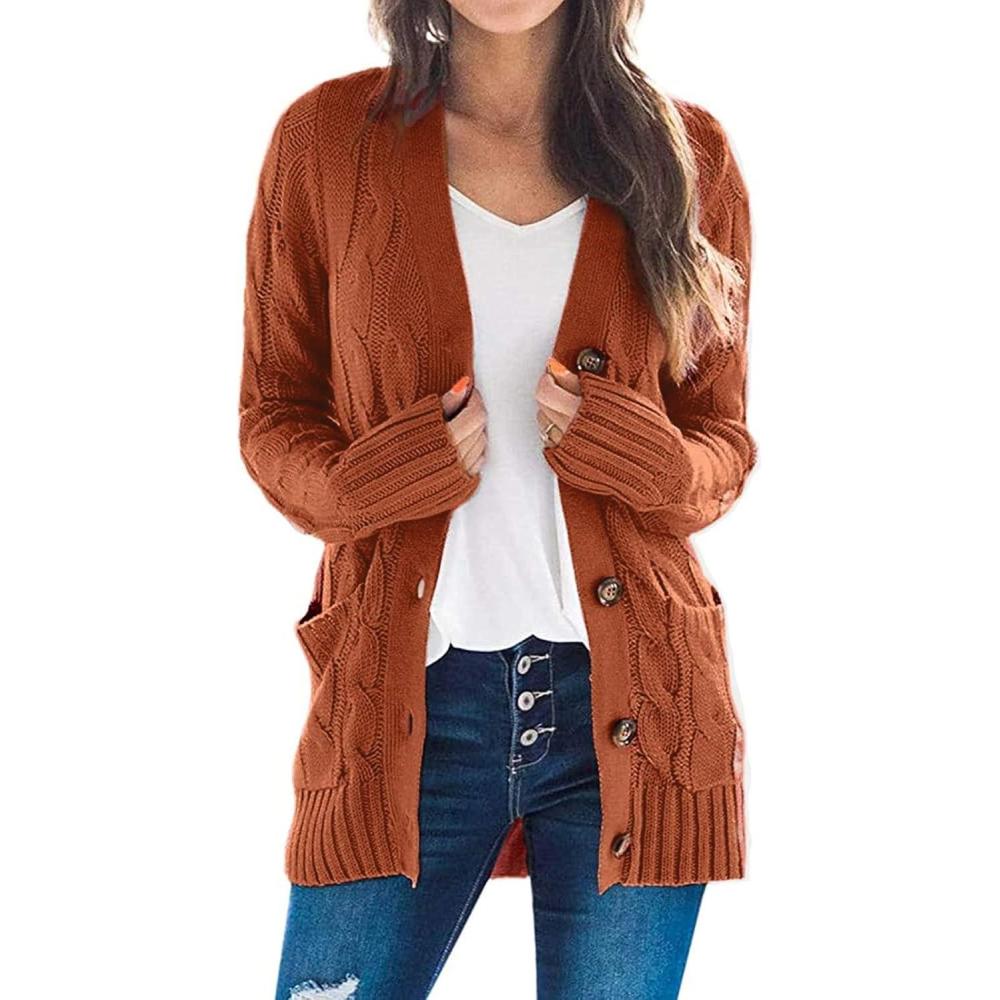 imageZESICA Womens Cardigan Sweaters 2026 Spring Button Down Open Front Cable Knit Casual Trendy Clothing OuterwearRust
