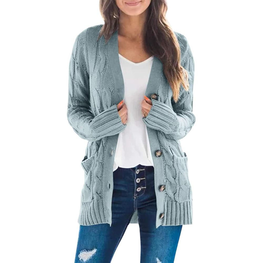 imageZESICA Womens Cardigan Sweaters 2026 Spring Button Down Open Front Cable Knit Casual Trendy Clothing OuterwearSage