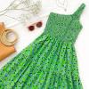 ZESICA Women’s 2026 Bohemian Summer Floral Print One Shoulder Sleeveless Smocked Ruffle Tiered Beach Long Midi Dress(Grassgreen)