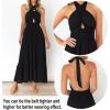 ZESICA Women’s 2026 Summer Crossover Halter Neck Sleeveless Plaid Cut Out Backless Flowy A Line Maxi Dress(Black)