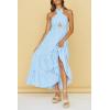 ZESICA Women’s 2026 Summer Crossover Halter Neck Sleeveless Plaid Cut Out Backless Flowy A Line Maxi Dress(Blue)