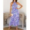 ZESICA Women’s 2026 Summer Crossover Halter Neck Sleeveless Plaid Cut Out Backless Flowy A Line Maxi Dress(Bluishviolet)