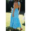 ZESICA Women’s 2026 Summer Crossover Halter Neck Sleeveless Plaid Cut Out Backless Flowy A Line Maxi Dress(Brightblue)