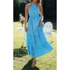 ZESICA Women’s 2026 Summer Crossover Halter Neck Sleeveless Plaid Cut Out Backless Flowy A Line Maxi Dress(Brightblue)