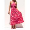 ZESICA Women’s 2026 Summer Crossover Halter Neck Sleeveless Plaid Cut Out Backless Flowy A Line Maxi Dress(Magenta)