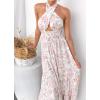ZESICA Women’s 2026 Summer Crossover Halter Neck Sleeveless Plaid Cut Out Backless Flowy A Line Maxi Dress(White)