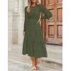 ZESICA Women’s Casual Long Sleeve Crew Neck High Waist Smocked Flowy Tiered Midi Dress(Armygreen)