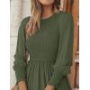 ZESICA Women’s Casual Long Sleeve Crew Neck High Waist Smocked Flowy Tiered Midi Dress(Armygreen)