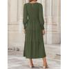 ZESICA Women’s Casual Long Sleeve Crew Neck High Waist Smocked Flowy Tiered Midi Dress(Armygreen)