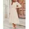 ZESICA Women’s Casual Long Sleeve Crew Neck High Waist Smocked Flowy Tiered Midi Dress(Beige)
