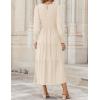ZESICA Women’s Casual Long Sleeve Crew Neck High Waist Smocked Flowy Tiered Midi Dress(Beige)