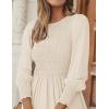 ZESICA Women’s Casual Long Sleeve Crew Neck High Waist Smocked Flowy Tiered Midi Dress(Beige)