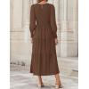 ZESICA Women’s Casual Long Sleeve Crew Neck High Waist Smocked Flowy Tiered Midi Dress(Coffee)
