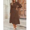 ZESICA Women’s Casual Long Sleeve Crew Neck High Waist Smocked Flowy Tiered Midi Dress(Coffee)