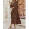 ZESICA Women’s Casual Long Sleeve Crew Neck High Waist Smocked Flowy Tiered Midi Dress(Coffee)
