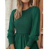 ZESICA Women’s Casual Long Sleeve Crew Neck High Waist Smocked Flowy Tiered Midi Dress(Darkgreen)