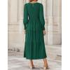 ZESICA Women’s Casual Long Sleeve Crew Neck High Waist Smocked Flowy Tiered Midi Dress(Darkgreen)