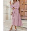 ZESICA Women’s Casual Long Sleeve Crew Neck High Waist Smocked Flowy Tiered Midi Dress(Darkpink)