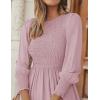 ZESICA Women’s Casual Long Sleeve Crew Neck High Waist Smocked Flowy Tiered Midi Dress(Darkpink)