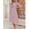 ZESICA Women’s Casual Long Sleeve Crew Neck High Waist Smocked Flowy Tiered Midi Dress(Darkpink)