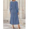 ZESICA Women’s Casual Long Sleeve Crew Neck High Waist Smocked Flowy Tiered Midi Dress(Dustyblue)