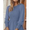 ZESICA Women’s Casual Long Sleeve Crew Neck High Waist Smocked Flowy Tiered Midi Dress(Dustyblue)