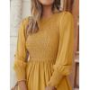 ZESICA Women’s Casual Long Sleeve Crew Neck High Waist Smocked Flowy Tiered Midi Dress(Ginger)