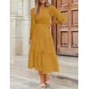 ZESICA Women’s Casual Long Sleeve Crew Neck High Waist Smocked Flowy Tiered Midi Dress(Ginger)