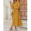 ZESICA Women’s Casual Long Sleeve Crew Neck High Waist Smocked Flowy Tiered Midi Dress(Ginger)